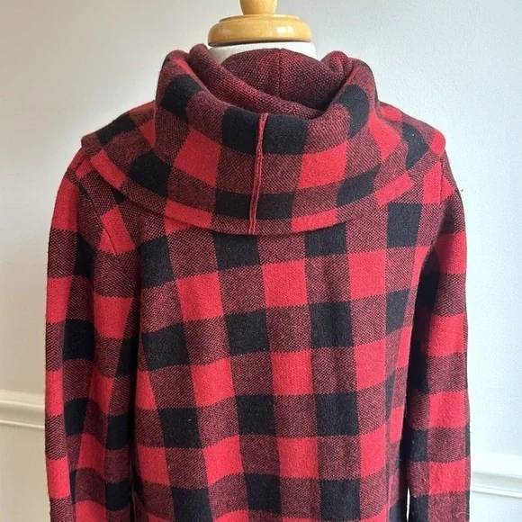 Anthropologie Field Flower Red Buffalo Plaid Cardigan Wrap Sweater Coat XS EUC - Picture 7 of 9